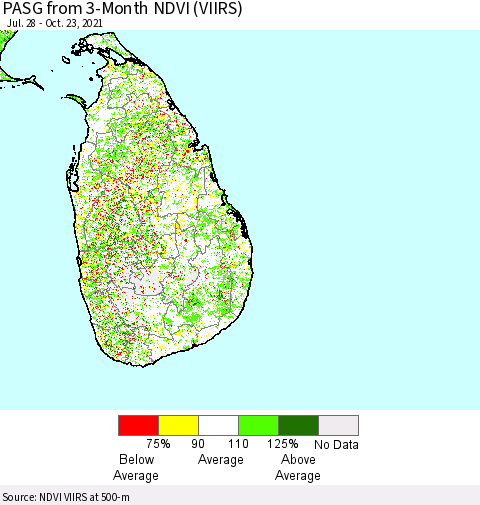 Sri Lanka PASG from 3-Month NDVI (VIIRS) Thematic Map For 10/16/2021 - 10/23/2021