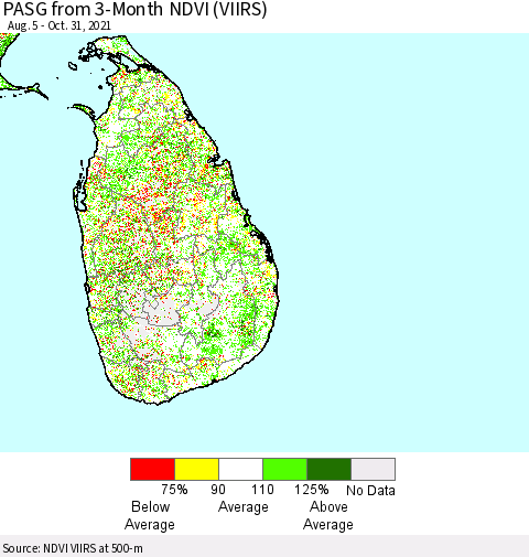 Sri Lanka PASG from 3-Month NDVI (VIIRS) Thematic Map For 10/21/2021 - 10/31/2021