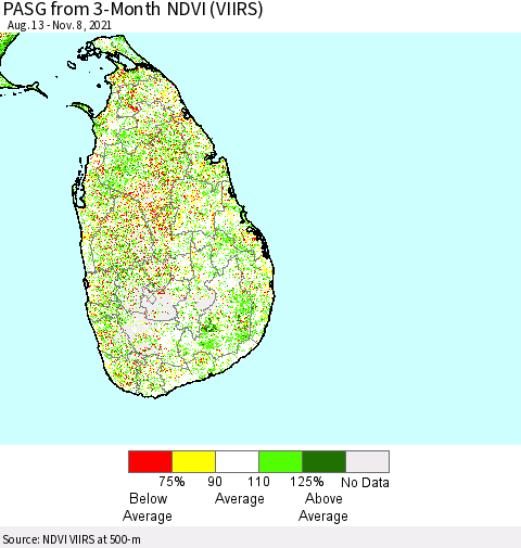 Sri Lanka PASG from 3-Month NDVI (VIIRS) Thematic Map For 11/1/2021 - 11/8/2021
