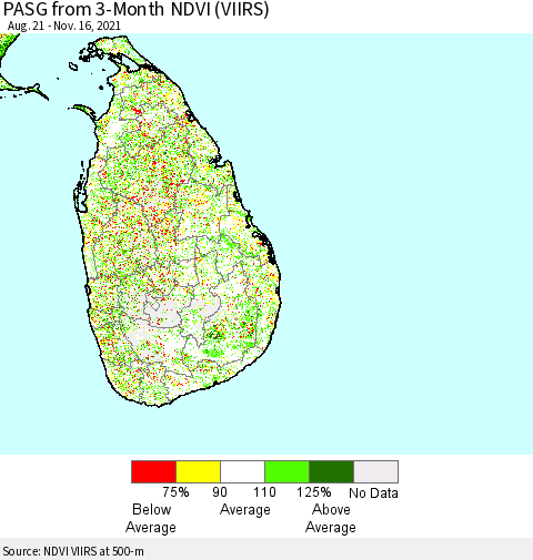 Sri Lanka PASG from 3-Month NDVI (VIIRS) Thematic Map For 11/9/2021 - 11/16/2021