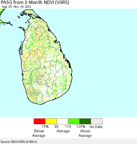 Sri Lanka PASG from 3-Month NDVI (VIIRS) Thematic Map For 11/17/2021 - 11/24/2021