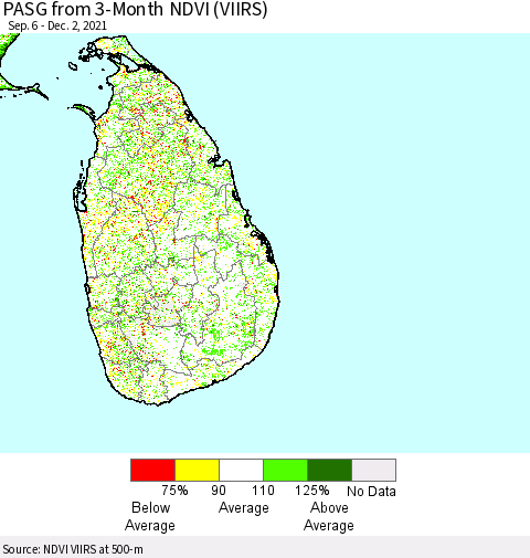 Sri Lanka PASG from 3-Month NDVI (VIIRS) Thematic Map For 11/25/2021 - 12/2/2021