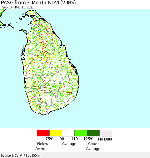 Sri Lanka PASG from 3-Month NDVI (VIIRS) Thematic Map For 12/1/2021 - 12/10/2021