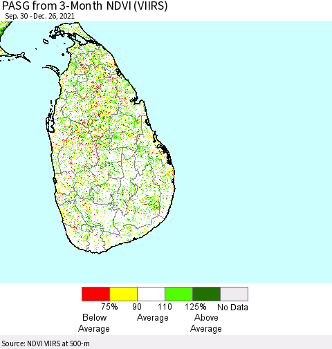 Sri Lanka PASG from 3-Month NDVI (VIIRS) Thematic Map For 12/19/2021 - 12/26/2021