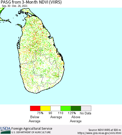 Sri Lanka PASG from 3-Month NDVI (VIIRS) Thematic Map For 12/21/2021 - 12/31/2021