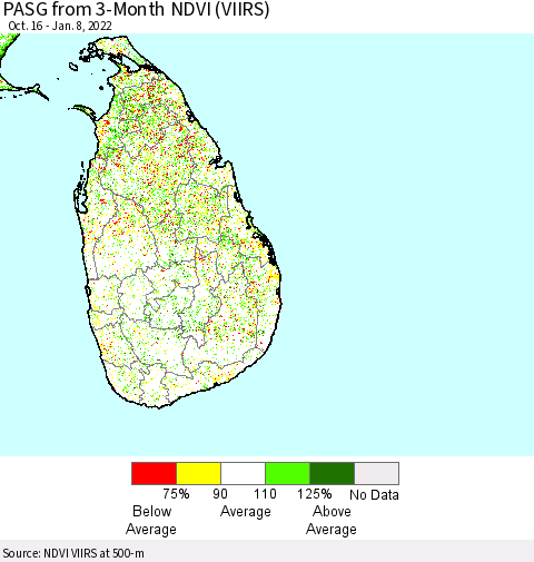 Sri Lanka PASG from 3-Month NDVI (VIIRS) Thematic Map For 1/1/2022 - 1/8/2022