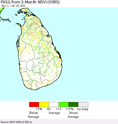 Sri Lanka PASG from 3-Month NDVI (VIIRS) Thematic Map For 1/17/2022 - 1/24/2022