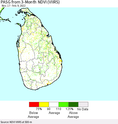 Sri Lanka PASG from 3-Month NDVI (VIIRS) Thematic Map For 2/2/2022 - 2/9/2022