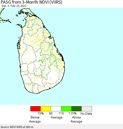 Sri Lanka PASG from 3-Month NDVI (VIIRS) Thematic Map For 2/18/2022 - 2/25/2022