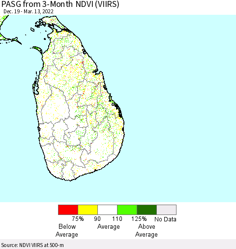 Sri Lanka PASG from 3-Month NDVI (VIIRS) Thematic Map For 3/6/2022 - 3/13/2022