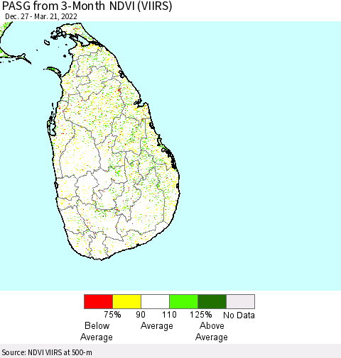 Sri Lanka PASG from 3-Month NDVI (VIIRS) Thematic Map For 3/14/2022 - 3/21/2022