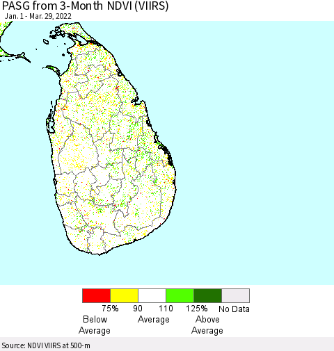 Sri Lanka PASG from 3-Month NDVI (VIIRS) Thematic Map For 3/22/2022 - 3/29/2022