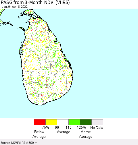 Sri Lanka PASG from 3-Month NDVI (VIIRS) Thematic Map For 3/30/2022 - 4/6/2022