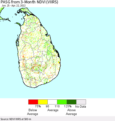 Sri Lanka PASG from 3-Month NDVI (VIIRS) Thematic Map For 4/15/2022 - 4/22/2022