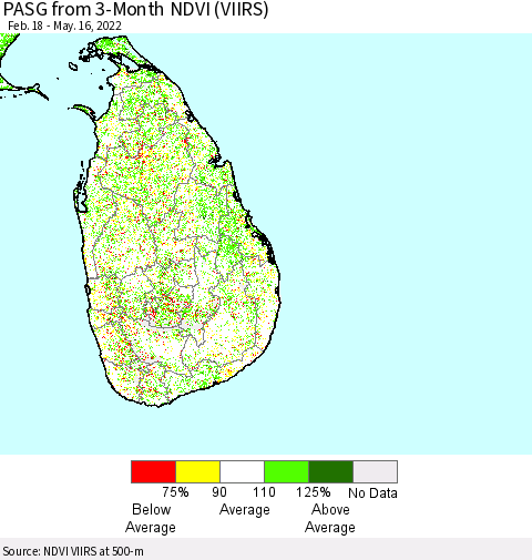 Sri Lanka PASG from 3-Month NDVI (VIIRS) Thematic Map For 5/9/2022 - 5/16/2022