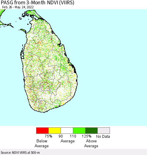 Sri Lanka PASG from 3-Month NDVI (VIIRS) Thematic Map For 5/17/2022 - 5/24/2022