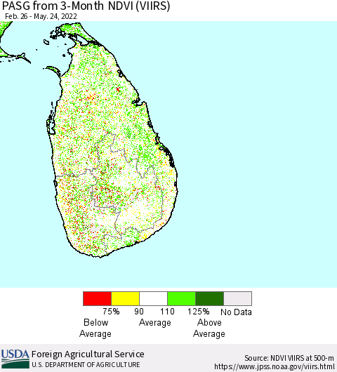 Sri Lanka PASG from 3-Month NDVI (VIIRS) Thematic Map For 5/21/2022 - 5/31/2022