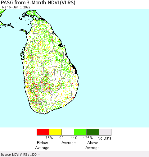 Sri Lanka PASG from 3-Month NDVI (VIIRS) Thematic Map For 5/25/2022 - 6/1/2022