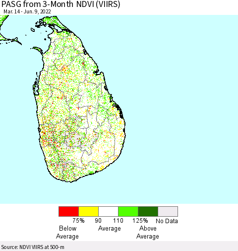 Sri Lanka PASG from 3-Month NDVI (VIIRS) Thematic Map For 6/2/2022 - 6/9/2022