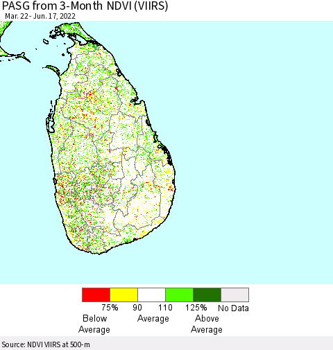 Sri Lanka PASG from 3-Month NDVI (VIIRS) Thematic Map For 6/10/2022 - 6/17/2022