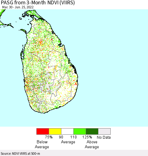 Sri Lanka PASG from 3-Month NDVI (VIIRS) Thematic Map For 6/18/2022 - 6/25/2022