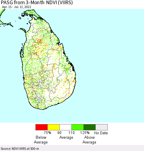 Sri Lanka PASG from 3-Month NDVI (VIIRS) Thematic Map For 7/4/2022 - 7/11/2022