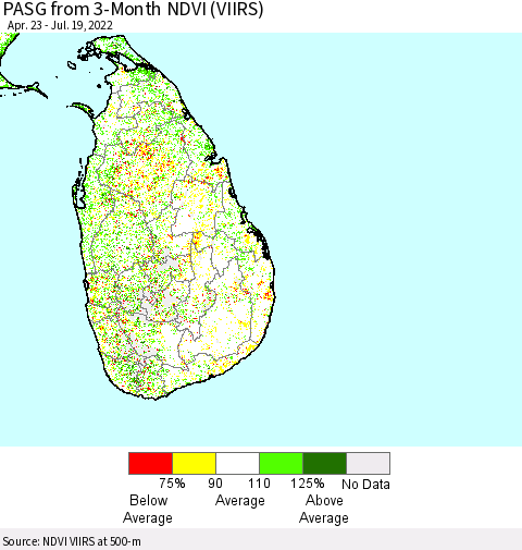 Sri Lanka PASG from 3-Month NDVI (VIIRS) Thematic Map For 7/12/2022 - 7/19/2022