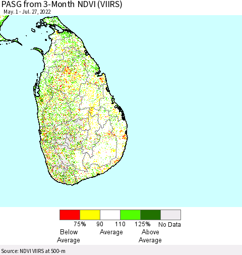Sri Lanka PASG from 3-Month NDVI (VIIRS) Thematic Map For 7/20/2022 - 7/27/2022