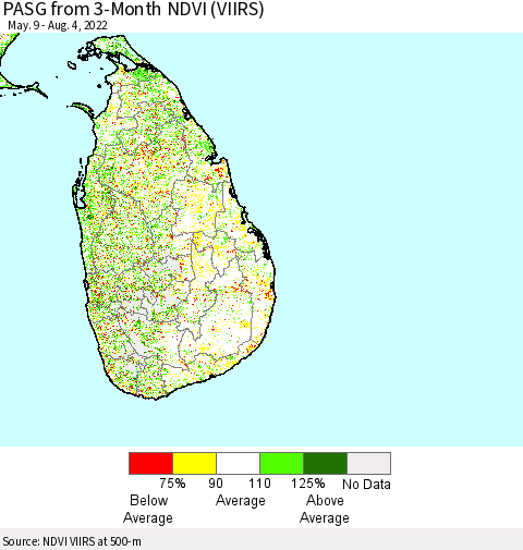 Sri Lanka PASG from 3-Month NDVI (VIIRS) Thematic Map For 7/28/2022 - 8/4/2022