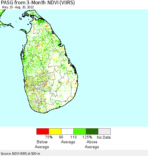 Sri Lanka PASG from 3-Month NDVI (VIIRS) Thematic Map For 8/13/2022 - 8/20/2022