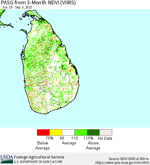 Sri Lanka PASG from 3-Month NDVI (VIIRS) Thematic Map For 9/1/2022 - 9/10/2022