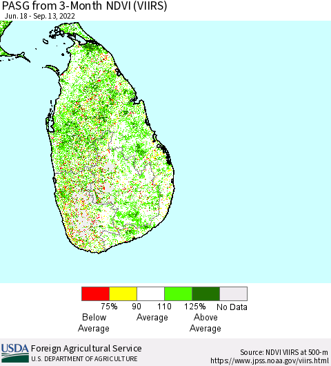 Sri Lanka PASG from 3-Month NDVI (VIIRS) Thematic Map For 9/11/2022 - 9/20/2022