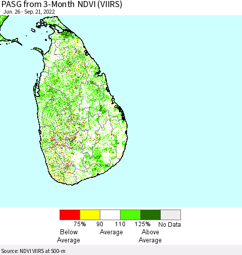 Sri Lanka PASG from 3-Month NDVI (VIIRS) Thematic Map For 9/14/2022 - 9/21/2022