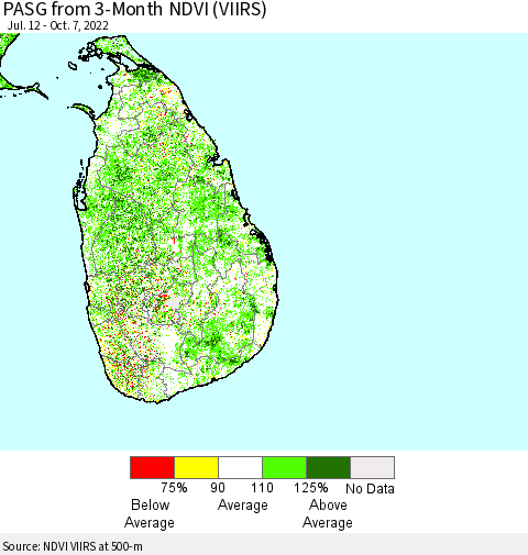 Sri Lanka PASG from 3-Month NDVI (VIIRS) Thematic Map For 9/30/2022 - 10/7/2022