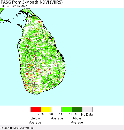 Sri Lanka PASG from 3-Month NDVI (VIIRS) Thematic Map For 10/8/2022 - 10/15/2022