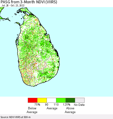 Sri Lanka PASG from 3-Month NDVI (VIIRS) Thematic Map For 10/16/2022 - 10/23/2022