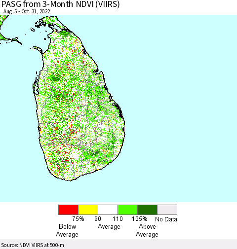 Sri Lanka PASG from 3-Month NDVI (VIIRS) Thematic Map For 10/21/2022 - 10/31/2022