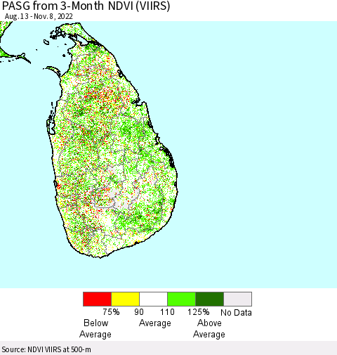 Sri Lanka PASG from 3-Month NDVI (VIIRS) Thematic Map For 11/1/2022 - 11/8/2022