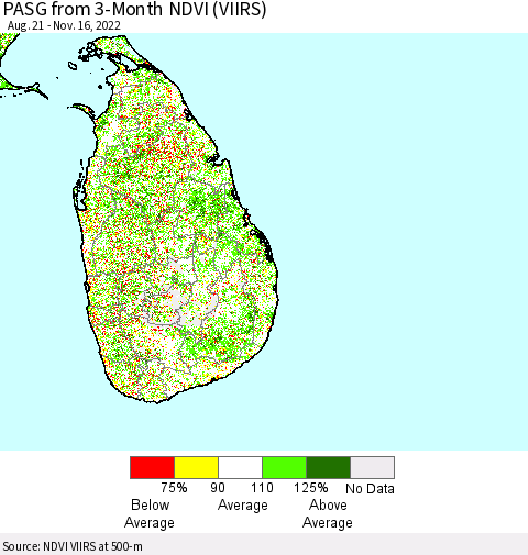 Sri Lanka PASG from 3-Month NDVI (VIIRS) Thematic Map For 11/9/2022 - 11/16/2022
