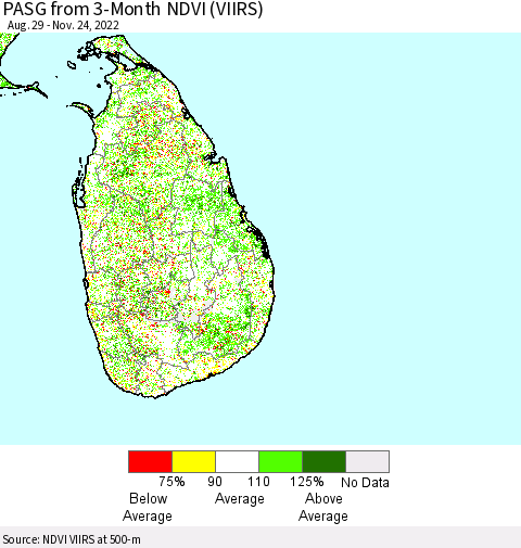 Sri Lanka PASG from 3-Month NDVI (VIIRS) Thematic Map For 11/17/2022 - 11/24/2022