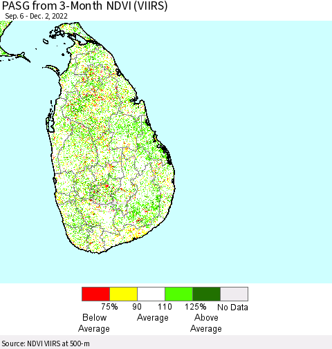 Sri Lanka PASG from 3-Month NDVI (VIIRS) Thematic Map For 11/25/2022 - 12/2/2022