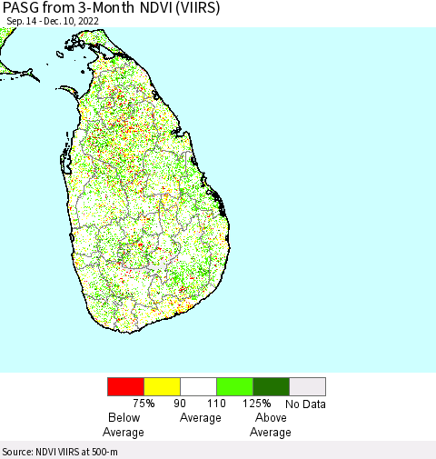 Sri Lanka PASG from 3-Month NDVI (VIIRS) Thematic Map For 12/1/2022 - 12/10/2022