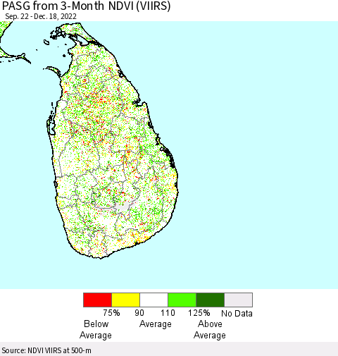 Sri Lanka PASG from 3-Month NDVI (VIIRS) Thematic Map For 12/11/2022 - 12/18/2022