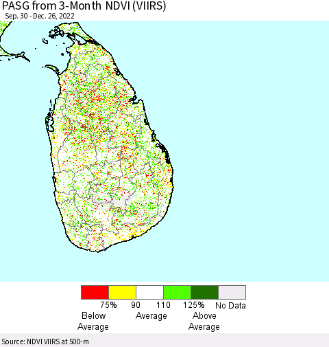 Sri Lanka PASG from 3-Month NDVI (VIIRS) Thematic Map For 12/19/2022 - 12/26/2022