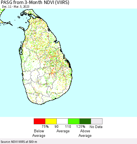 Sri Lanka PASG from 3-Month NDVI (VIIRS) Thematic Map For 2/26/2023 - 3/5/2023