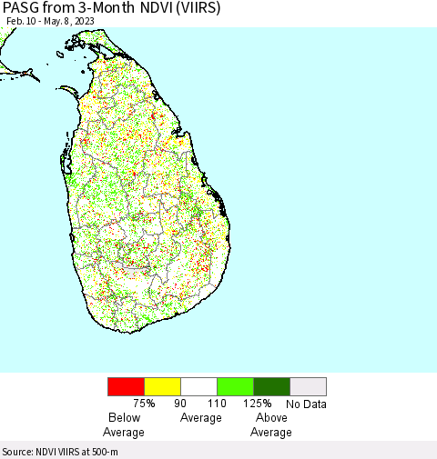 Sri Lanka PASG from 3-Month NDVI (VIIRS) Thematic Map For 5/1/2023 - 5/8/2023