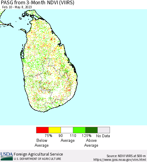 Sri Lanka PASG from 3-Month NDVI (VIIRS) Thematic Map For 5/1/2023 - 5/10/2023