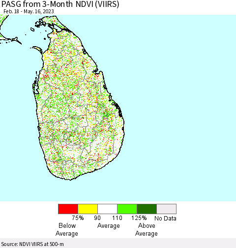Sri Lanka PASG from 3-Month NDVI (VIIRS) Thematic Map For 5/9/2023 - 5/16/2023