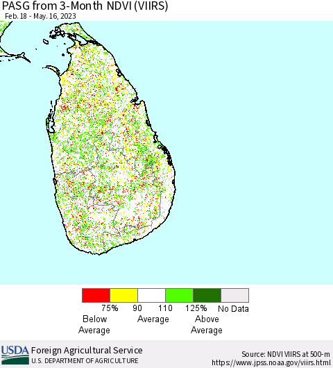 Sri Lanka PASG from 3-Month NDVI (VIIRS) Thematic Map For 5/11/2023 - 5/20/2023