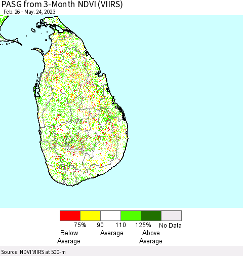 Sri Lanka PASG from 3-Month NDVI (VIIRS) Thematic Map For 5/17/2023 - 5/24/2023